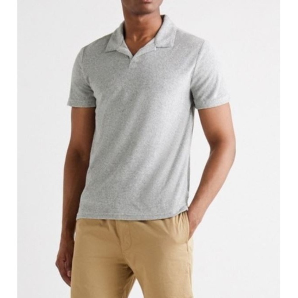 Onia polo shirt men S Small towel terry johnny collar MTS125-01 grey $120